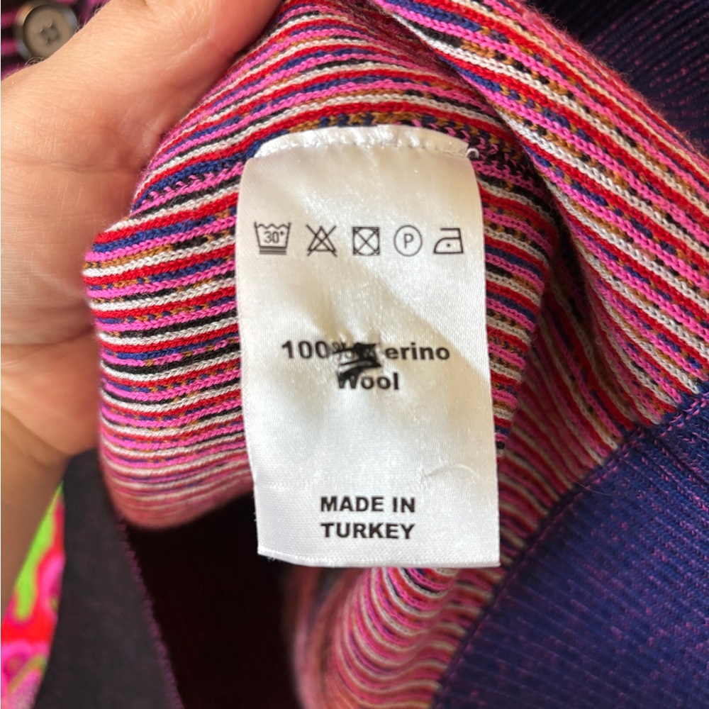 AGR Knit Cherish Psychedelic Panelled Cardigan Merino Wool Rave Sweater Large - Picture 11 of 15